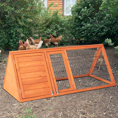 US Local Small Chicken Coop Outdoor A-Frame Quail Cage With 2 Door & Run Cage Wooden Triangle Quail Hutch With Ventilating Wire Poultry Hutch For Small Animal Indoor,Outdoor Use