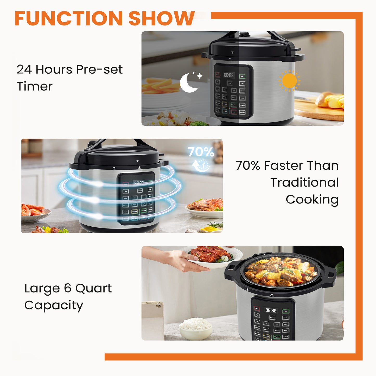 US Local 9 In 1 Electric Pressure Cooker, Warmer & Sterilizer, Saute, Slow Cooker, Rice Cooker, Multi-Functional Smart Pot