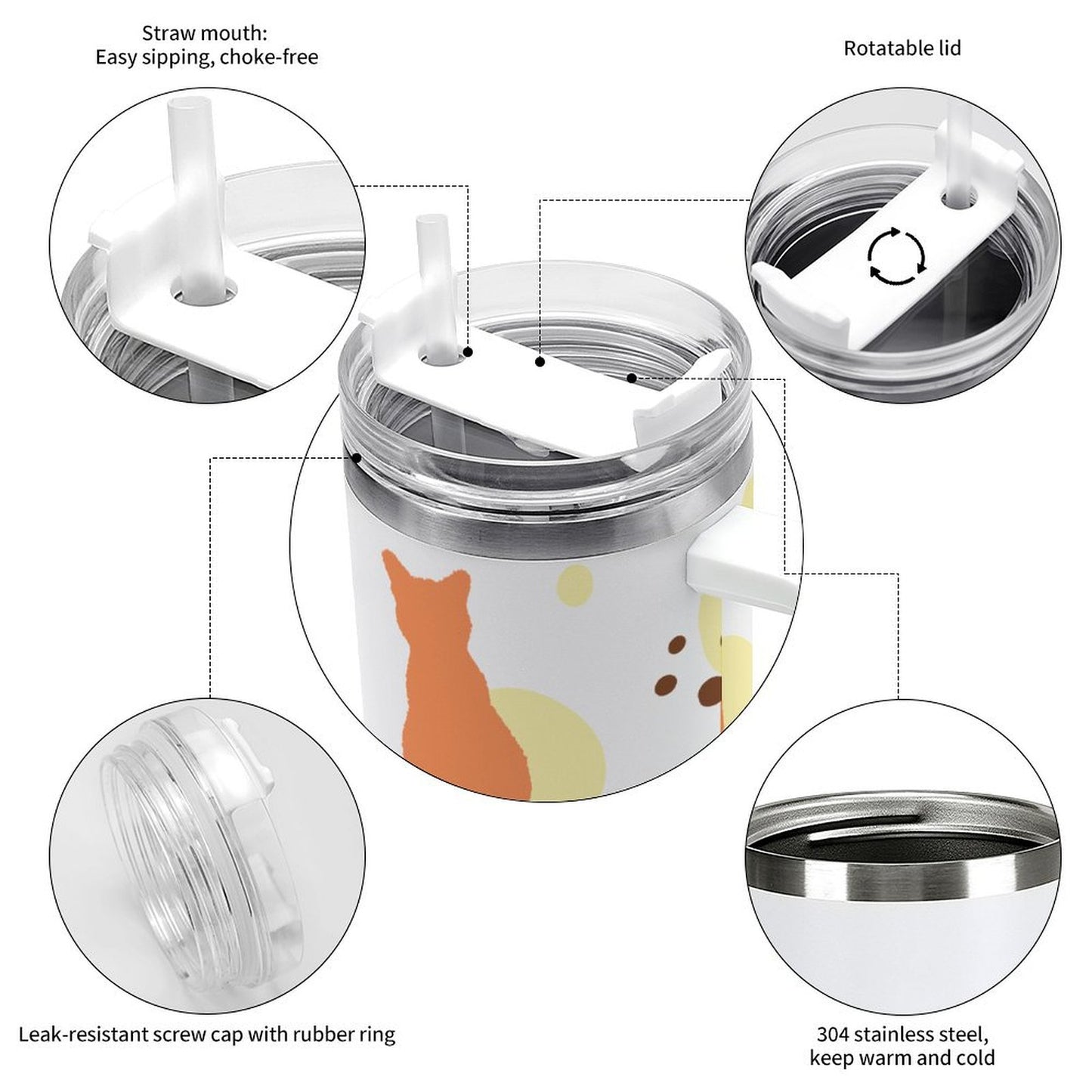 PHDT00264 POD US Local Tumbler 40 oz Large Capacity Car Cup Cat Footprints Yellow