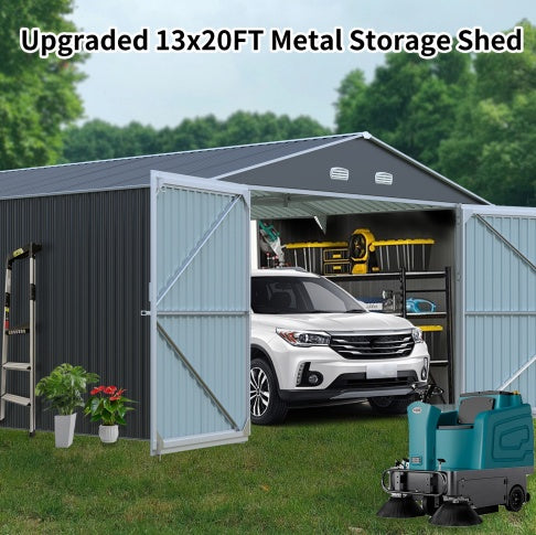 US Local Spacious Outdoor Storage Shed This 13  20FT Outdoor Storage Shed Offers A Generous 250 Square Feet Of Floor Space, Perfect For Storing Trucks, Cars, Large Tools, And Lawn Equipment. With Double Front