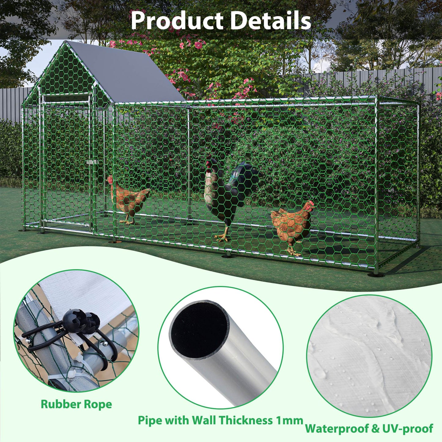 US Local Metal Chicken Coop,Walk-in Chicken Run,Poultry Chicken Hen Pen Cage,Rabbits Duck Cages,With Cover