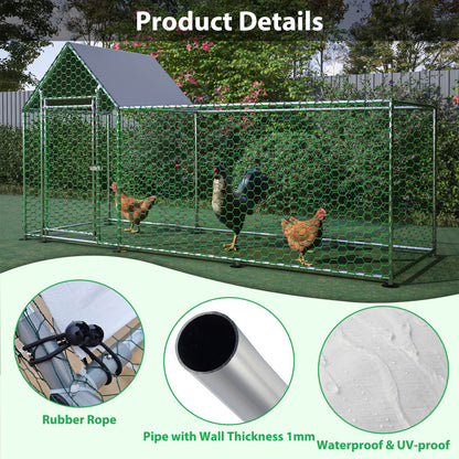 US Local Metal Chicken Coop,Walk-in Chicken Run,Poultry Chicken Hen Pen Cage,Rabbits Duck Cages,With Cover
