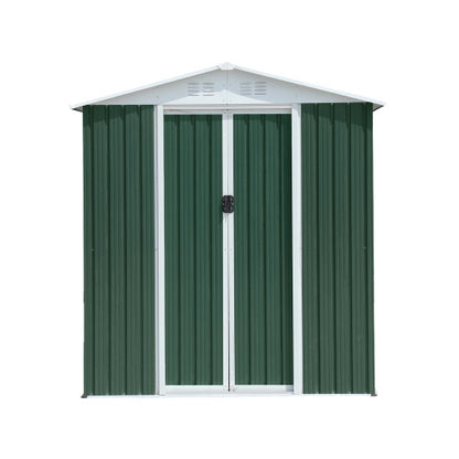 US Local 6x4FT Apex Roof Green Outdoor Tool Storage House Garden Shed With Aluminum Alloy Frame And Sliding Door