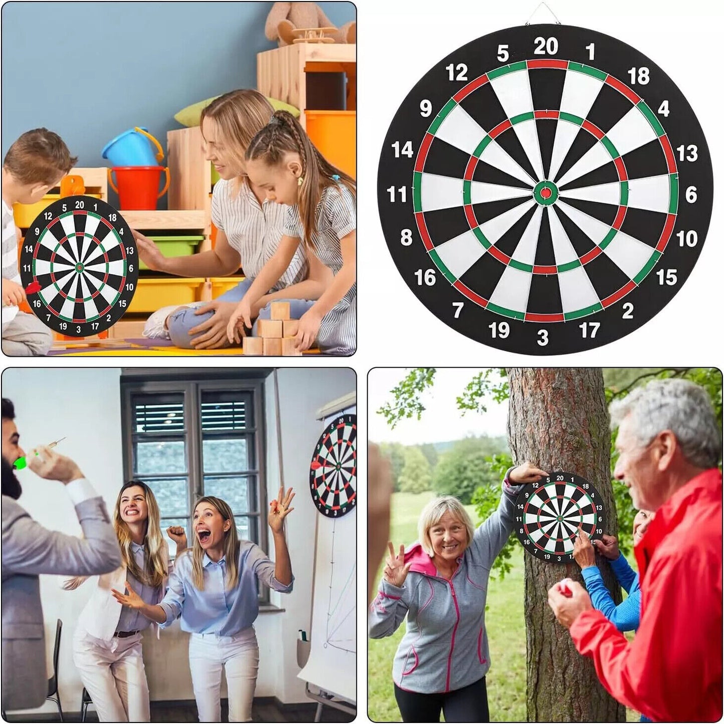 UK Local SIZE 17 DARTBOARD SET 6 DARTS FAMILY DART BOARD GAME ADULTS KIDS XMAS