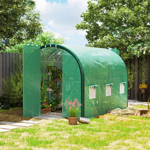 UK Local Outsunny 3 X 2m Polytunnel Greenhouse, With Windows And Doors - Green