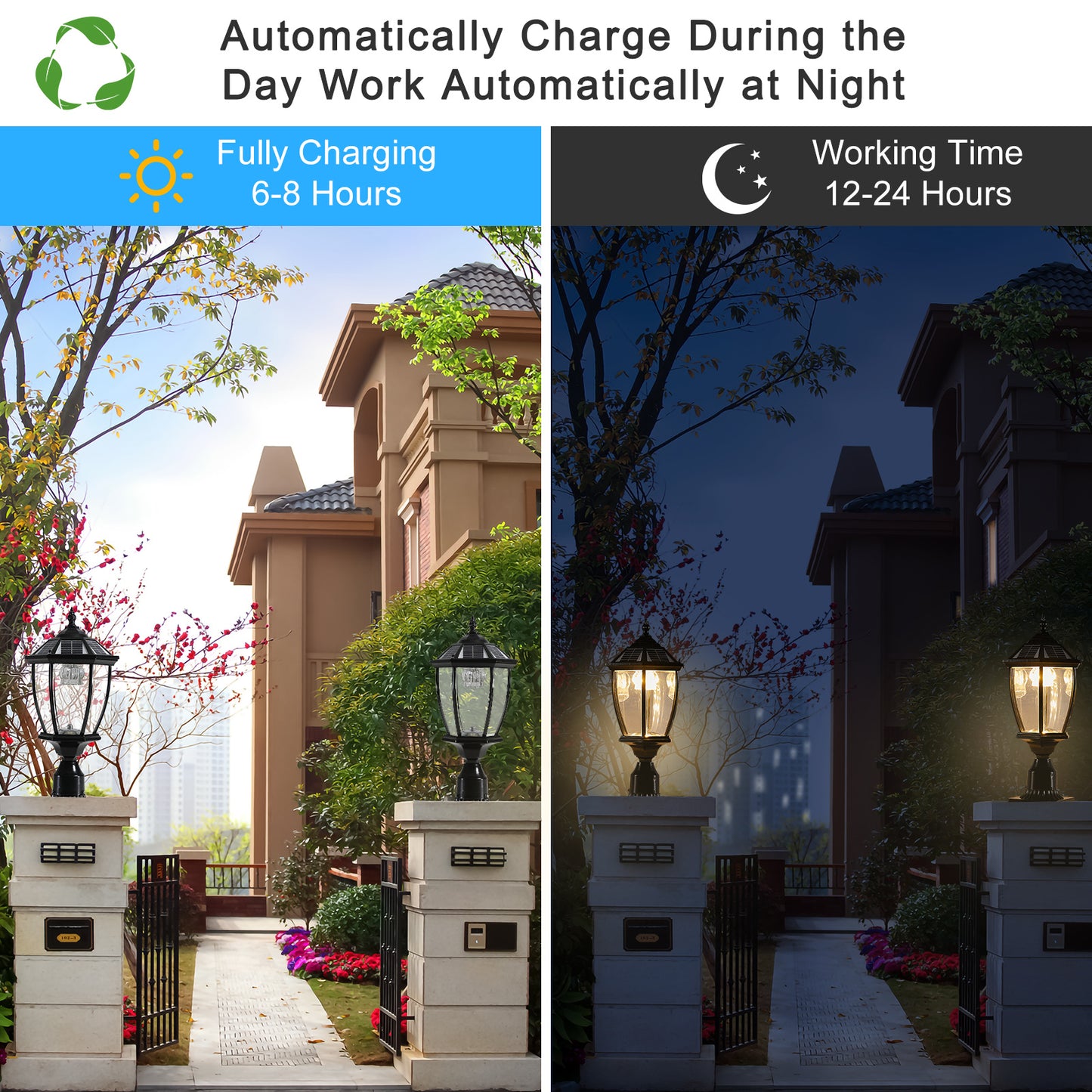 Black Solar Powered LED Outdoor Lantern, Vintage Garden Light With Elegant Glass Design For Pathways, Yards, And Patios 2-Pack