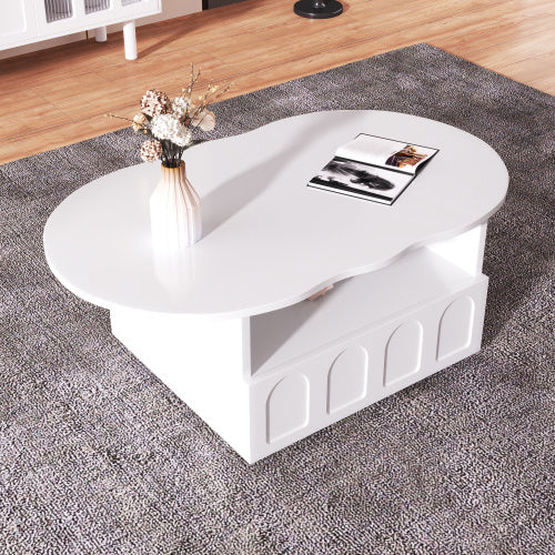 UK Local Coffee Table, Cloud-Shaped Coffee Table With Drawer And Storage Compartments