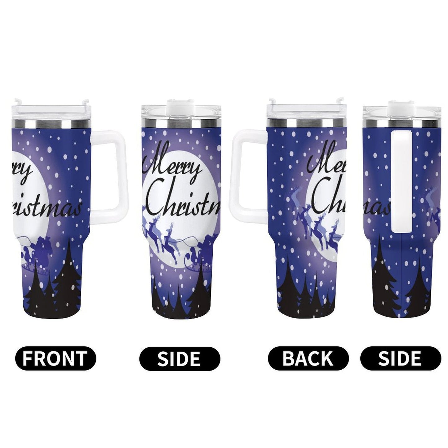 PHDT00324 POD US Local Tumbler 40 oz Large Capacity Car Cup Christmas Tree Reindeer Santa Claus Snowflake Moon Dark Blue