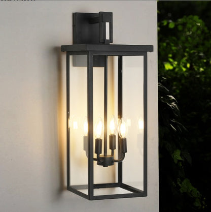 US Local 26H 1ps Modern Outdoor Wall Lanterns With Black Metal Frame And Clear Glass, 4 E12 Bulb Socket, Weatherproof Wall Sconces For Porch, Garden, Patio No Bulbs