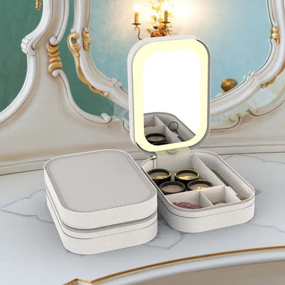 US Local Portable Travel Makeup Bag With LED Mirror Rechargeable Beauty Mirror With 3 Color