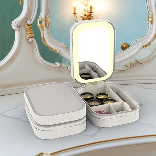 US Local Portable Travel Makeup Bag With LED Mirror Rechargeable Beauty Mirror With 3 Color