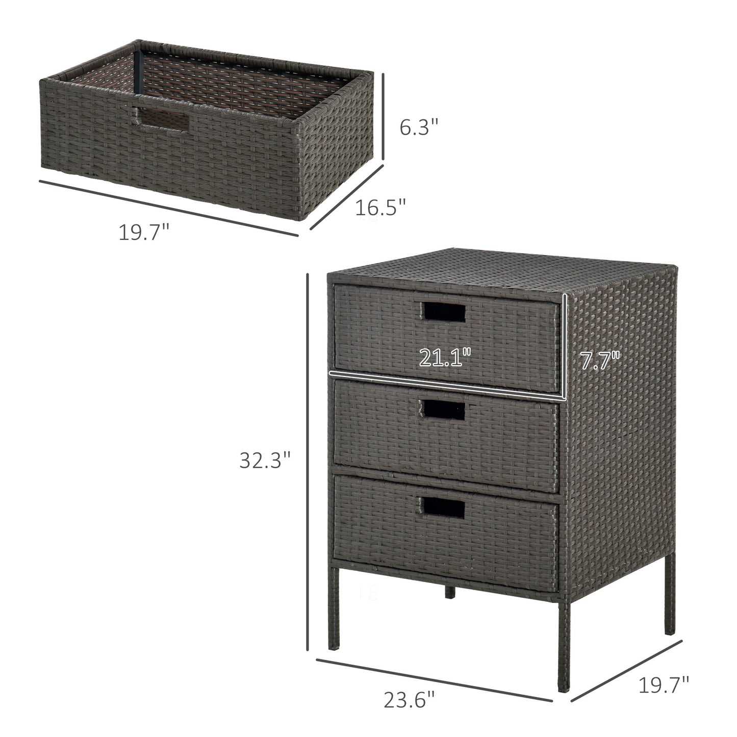 US Local 32 Poolside Rattan Wicker Patio Organizer Storage Cabinet With 3 Large Drawers Weather Fighting Materials