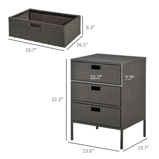 US Local 32 Poolside Rattan Wicker Patio Organizer Storage Cabinet With 3 Large Drawers Weather Fighting Materials