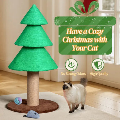 US Local 31.5in Christmas Tree Cat Scratcher, Cat Scratching Post For Indoor Cats, Large Sisal Cat Scratching Tree Cat Scratch Tower, Green