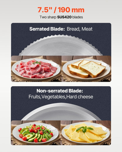 US Local Meat Slicer 180W 7.5" Electric Deli Food Slicer For Frozen Meat Bread Cheese