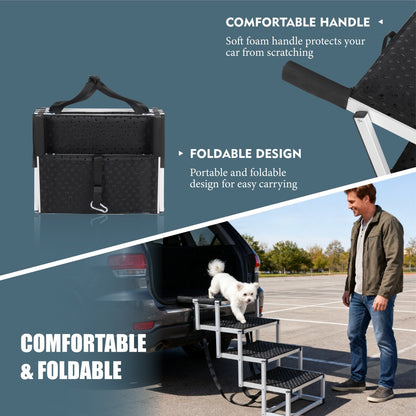 US Local Foldable Dog Ramp For Cars, SUVs, Trucks, Portable Pet Dog Stairs For Large Dogs With Non-Slip Surface Reinforced Design, Lightweight Yet Sturdy Supports Up To 250lbs