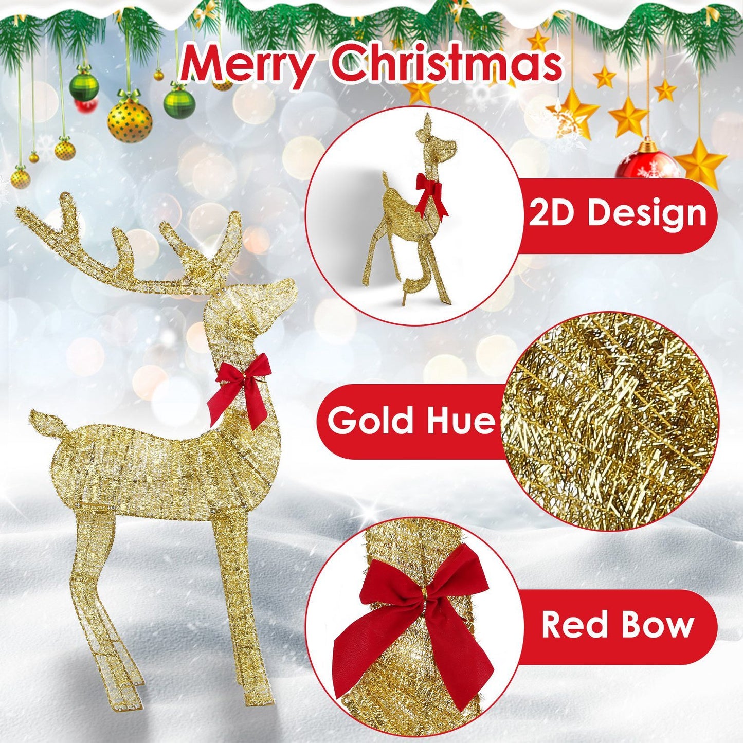 US Local 3 Pcs In 1 Set 2D Lighted Christmas Deer Family Set Indoor Outdoor Light Up Reindeer Decorations Lighted Buck Doe Fawn Display With 8 Lighting Modes