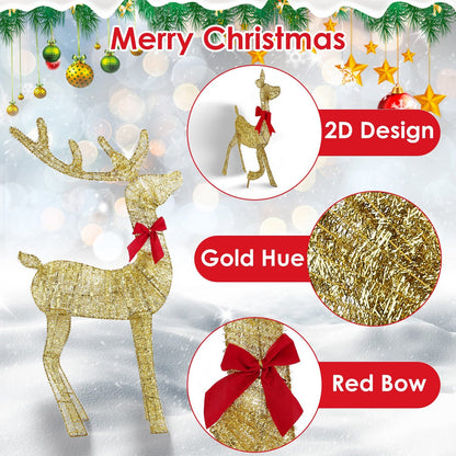 US Local 3 Pcs In 1 Set 2D Lighted Christmas Deer Family Set Indoor Outdoor Light Up Reindeer Decorations Lighted Buck Doe Fawn Display With 8 Lighting Modes
