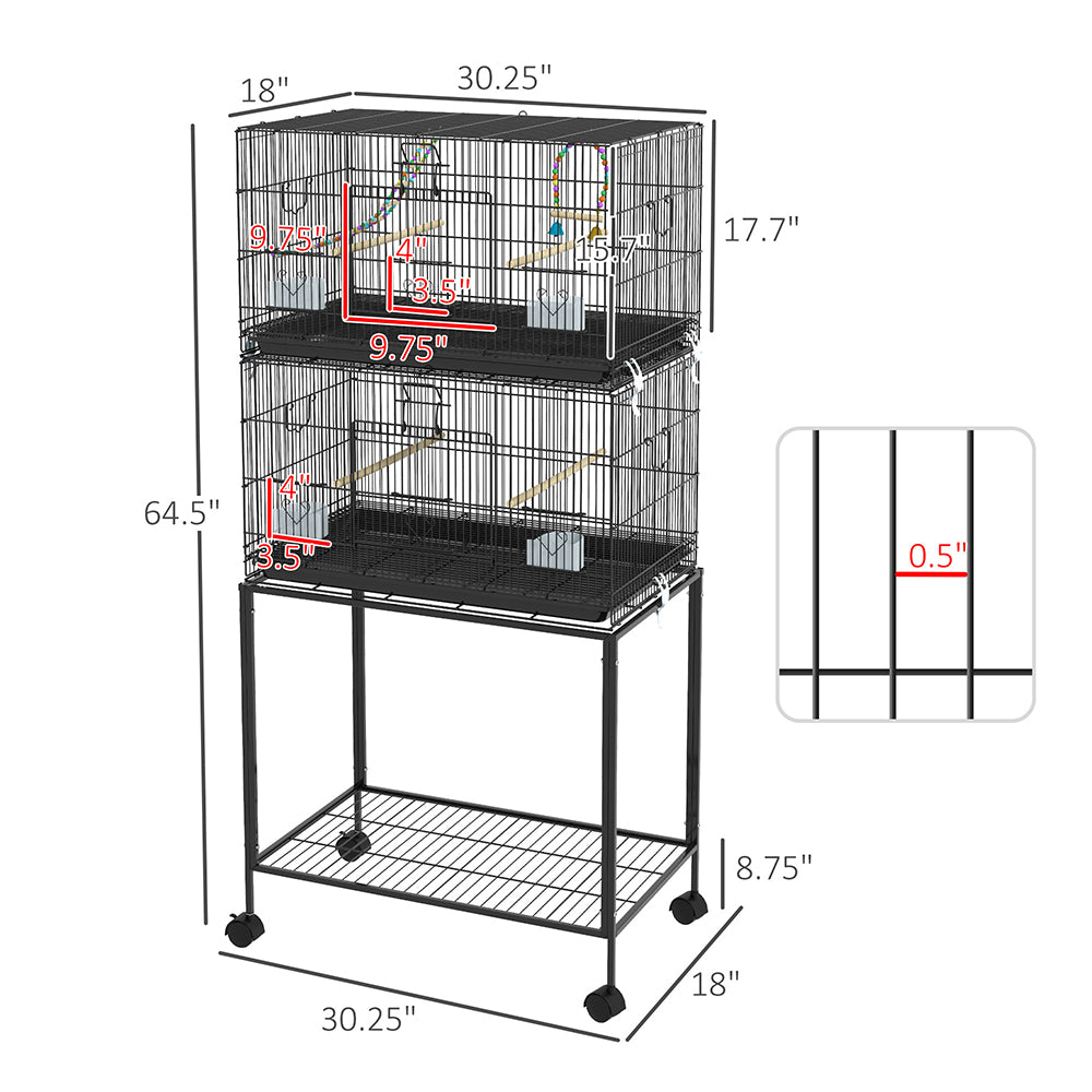 US Local Double Stackable Bird Cage On Wheels With Stand, For Canaries
