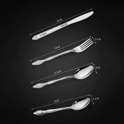 US Local Deluxe Premium Cutlery Flatware Set For The Home - Stainless Steel Cutlery Service With 1 Dinner Fork, 1 Dinner Knife, 1 Dinner Spoon And 1 Tea Spoon - Durable, Elegant And Rust-resista