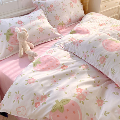 US Local 3 Piece Strawberry Duvet Cover Set Strawberry Print Bedding For Home Bedroom Decor Microfiber Quilt Cover Gifts Twin Full Queen King Size