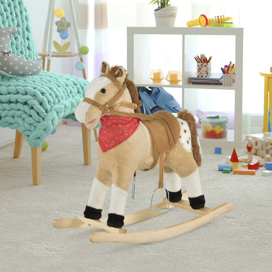 US Local Kids Plush Ride-On Rocking Horse Toy Cowboy Rocker with Fun Realistic Sounds for Child 3-6 Years Old