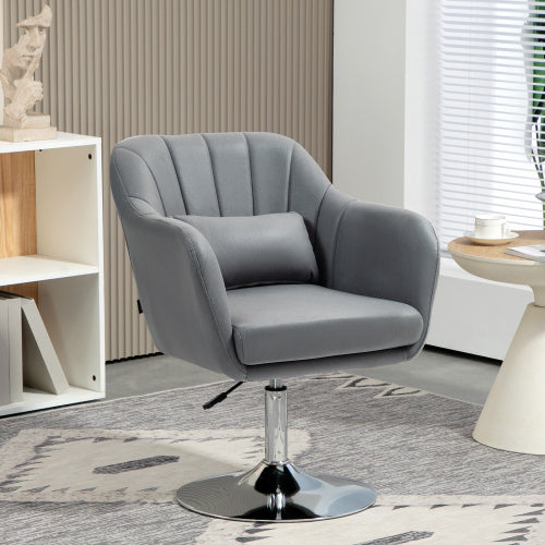UK Local HOMCOM Swivel Linen Fabric Accent Chair For Living Room Contemporary Vanity Armchair With Adjustable Height Thick Cushion Lumbar Support Armrest For Bedroom Office