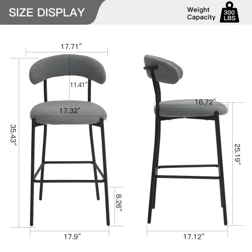 US Local 26 Counter Height Bar Stools Teddy Fabric Cover Kitchen Island Counter Bar Stool With Black Powder Coating Base And Footrest