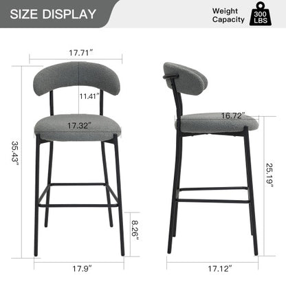 US Local 26 Counter Height Bar Stools Teddy Fabric Cover Kitchen Island Counter Bar Stool With Black Powder Coating Base And Footrest