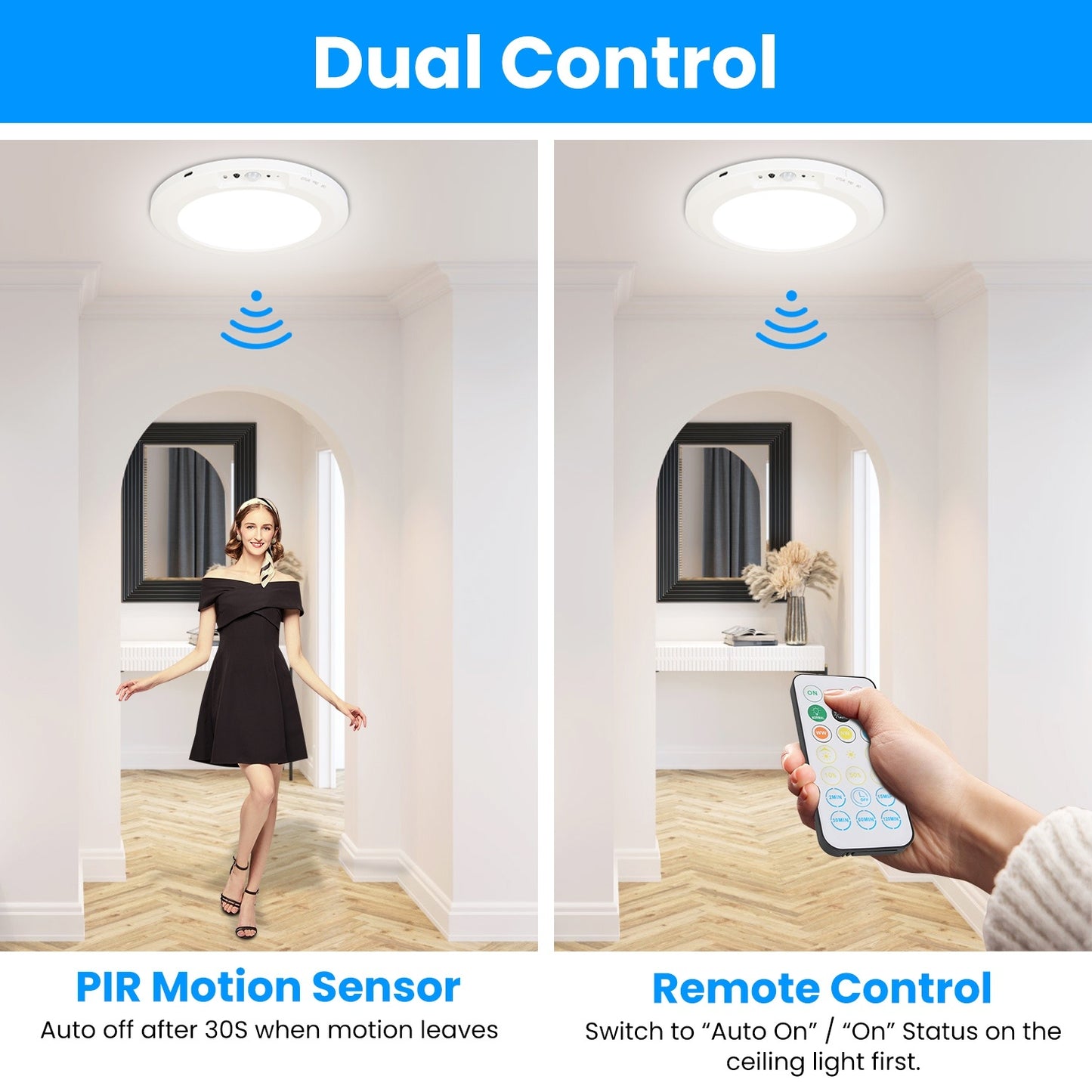 US Local 1Pack Magnetic Flush Ceiling Light Rechargeable Motion Sensor Ceiling Light Wireless Ceiling Light With Timer Remote Stepless Dimmable For Closet Stairs Garage Bathroom