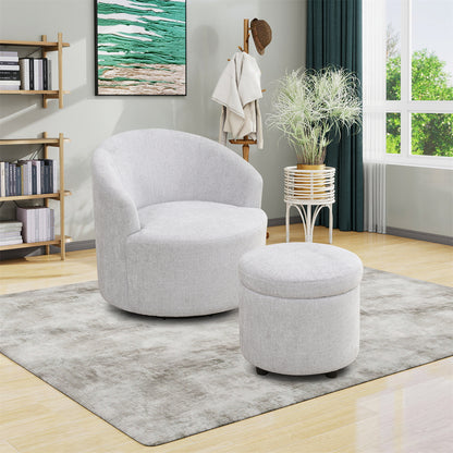 US Local Sofa Stool Set With Storage Function, Grey-White Breathable Sackcloth