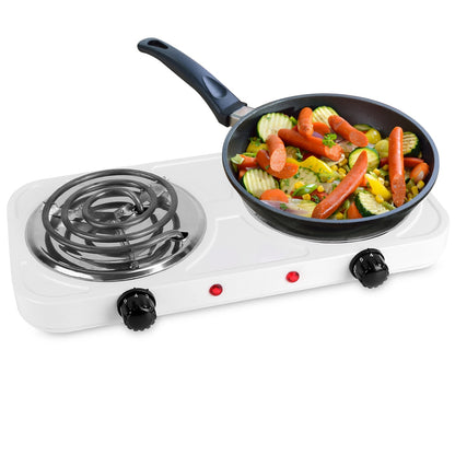 US Local 2 Color Options -- 1Pc 2000W Electric Double Burner Portable Coil Heating Hot Plate Stove Countertop RV Hotplate With Non Slip Rubber Feet 5 Temperature Adjustments