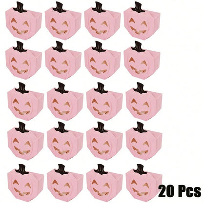 20 PcsPink Halloween Gift Boxes Pumpkin Shaped Treat Boxes Square Favor Wrapping Boxes Halloween Party Favor Supplies For Indoor Home Holiday Party Thanksgiving Decorations