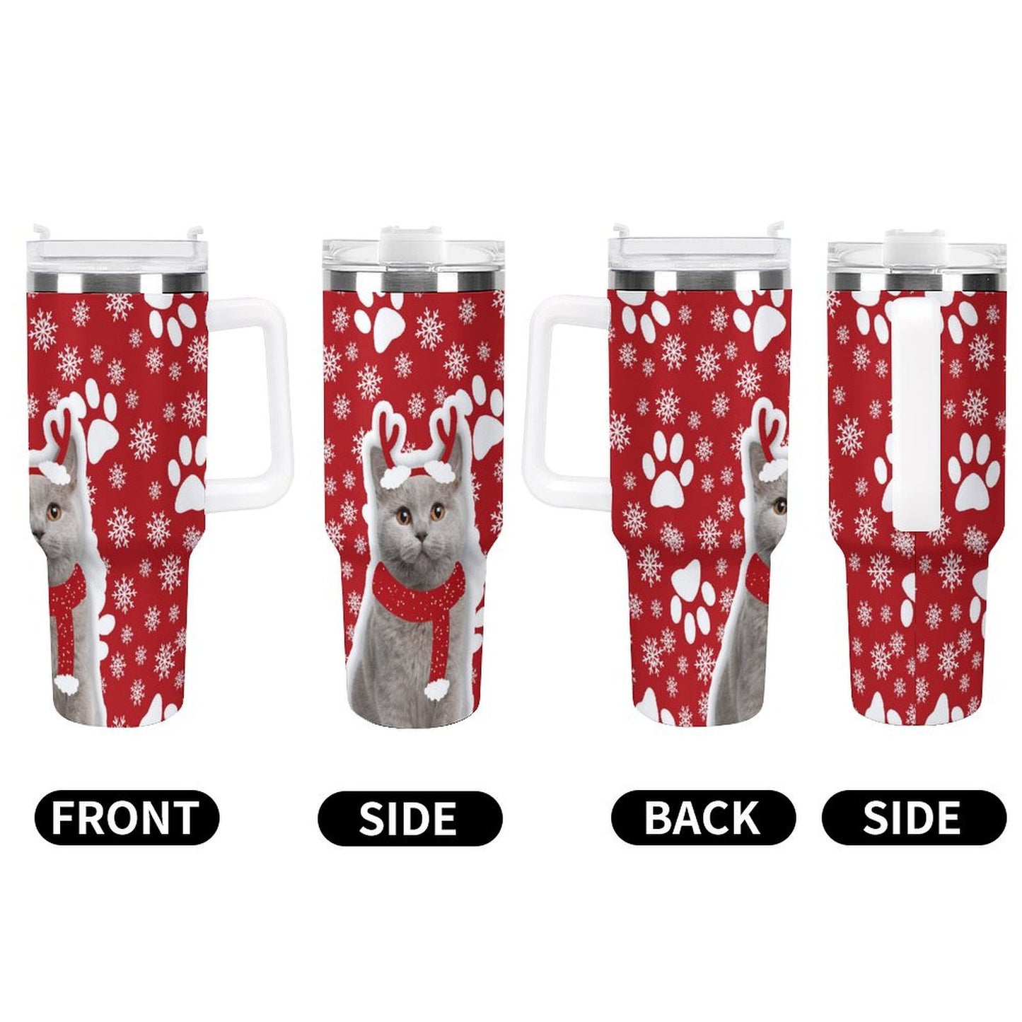 POD US Local 40oz Large Capacity Car Cup Christmas Snowflakes Cats Dogs Paws Red Pussy