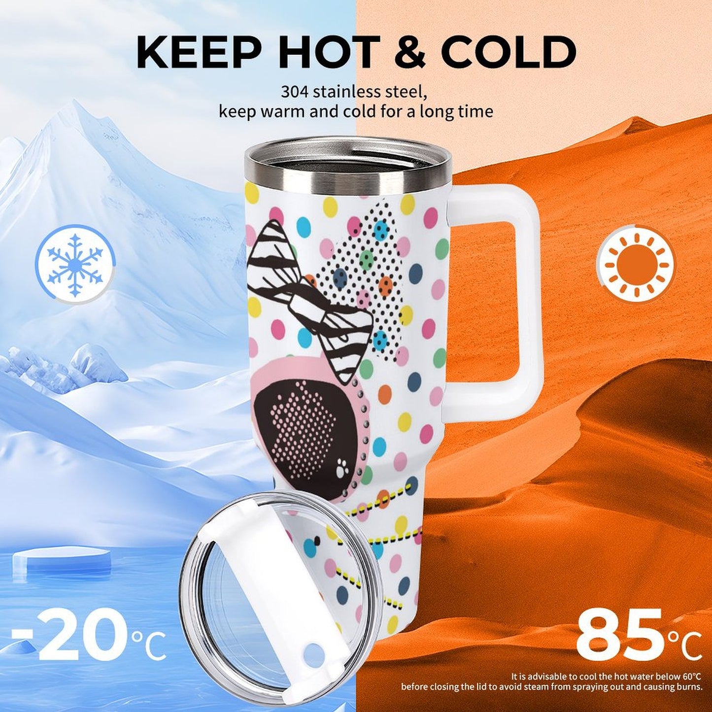 PHDT00269 POD US Local Tumbler 40 oz Large Capacity Car Cup Cat, Wave Point