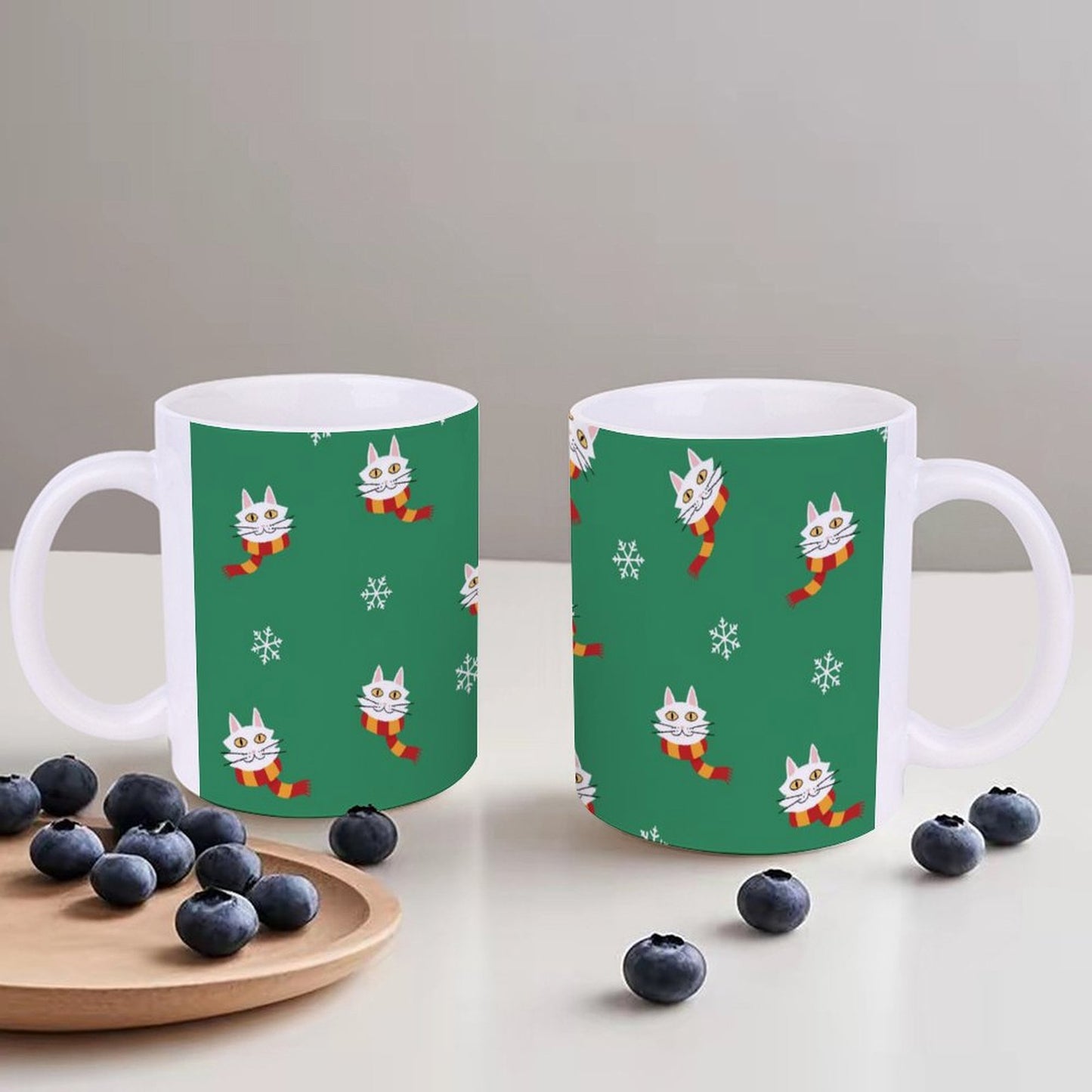 POD US Local White mug with full print, Christmas Cat Scarf Snowflake 0029