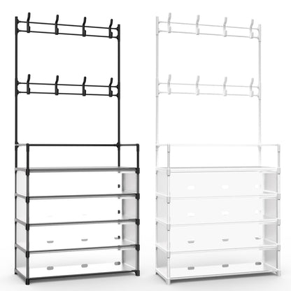 US Local 1Pc 5Tier Dustproof Entryway Hall Tree Coat Rack Shoe Rack With 8 Removable Hooks Freestanding Shoe Storage Shelf Hat Clothes Organizer For Front Door Bedroom Entryway