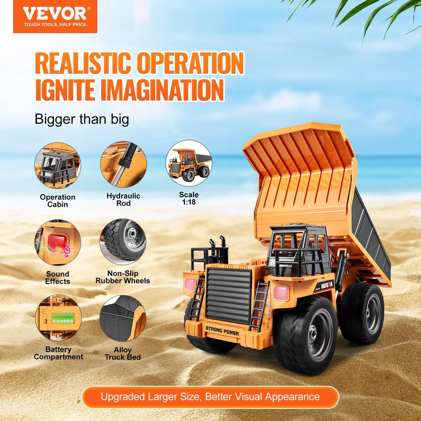 US Local Christmas Gift VEVOR RC Remote Control Dump Truck Toy Construction Vehicle Toy 9CH  Scale
