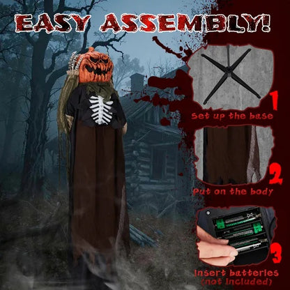 US Local 5.6ft Halloween Decorations Outdoor Life Size Animatronics Ghost With Pumpkin Head, Sound-Actived Party Decor With Creepy Sound , Scary Haunted House Props For Garden Yard Lawn