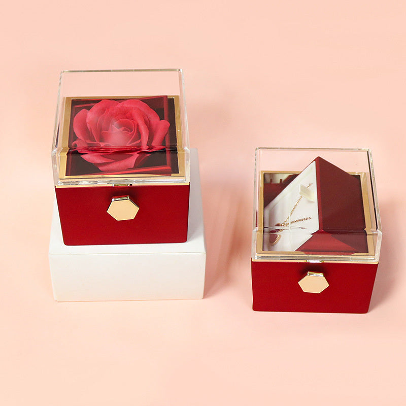 US Local Rotating Soap Flower Rose Gift Box Creative Rotating Rose Jewelry Packaging Box Valentine's Day Gift For Women