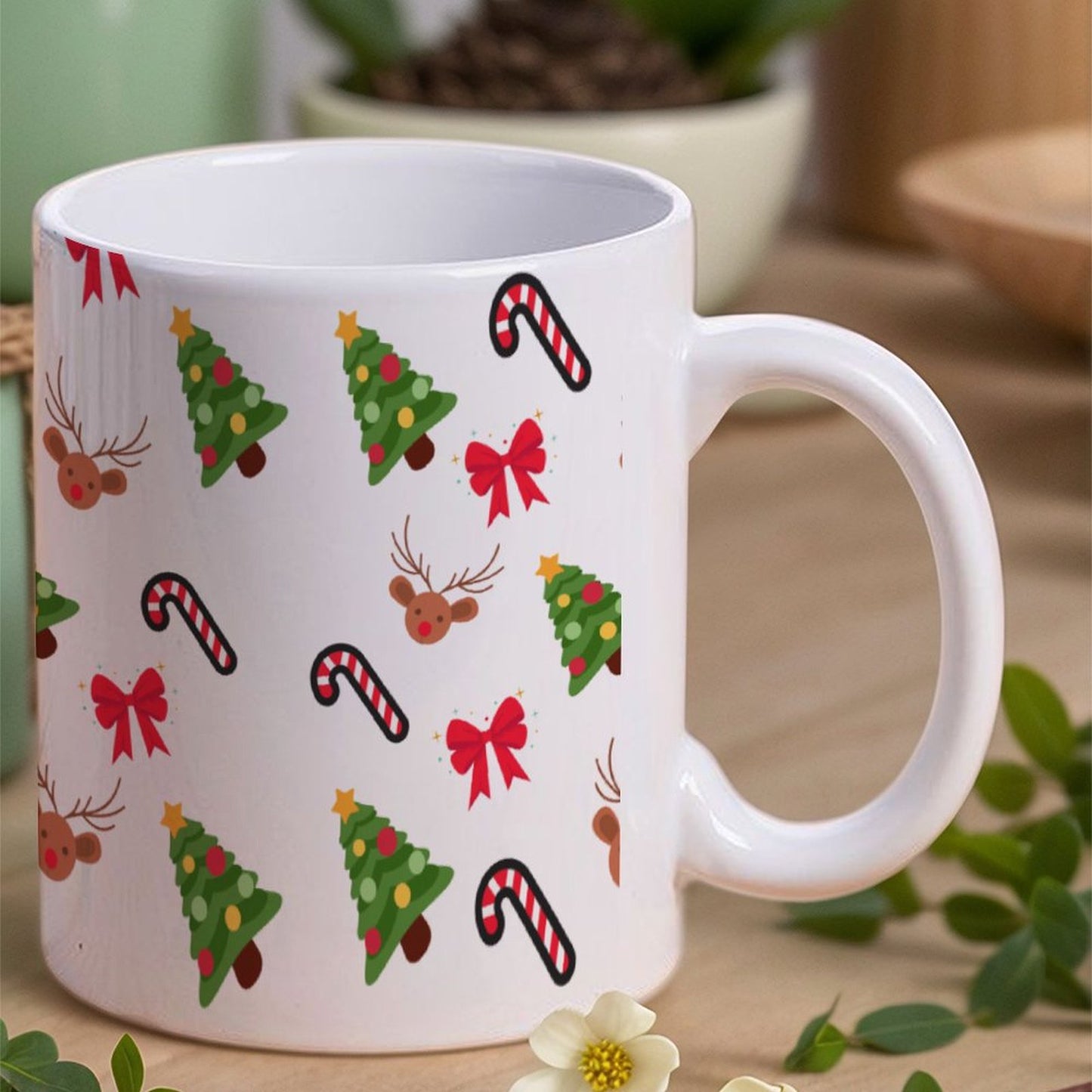 POD US Local White mug with full print, Christmas, Elk, Bow 0083