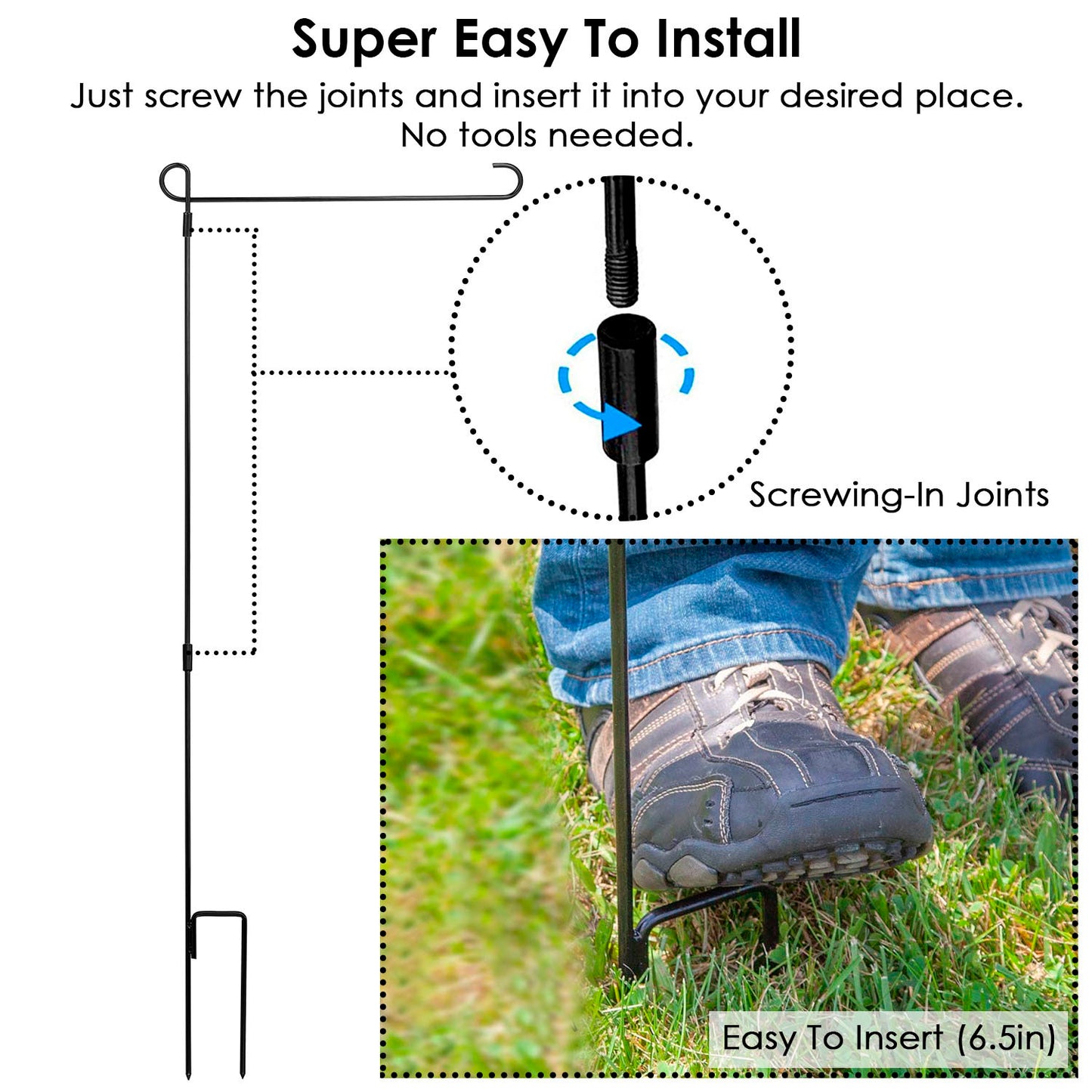 1Pc Garden Flag Stand Flagpole Weatherproof Wrought Iron Coated Yard Flag Holder For Yard Flag Party Banner Fits 11.8x17.7in Flag For Christmas Halloween Outdoor Decoration