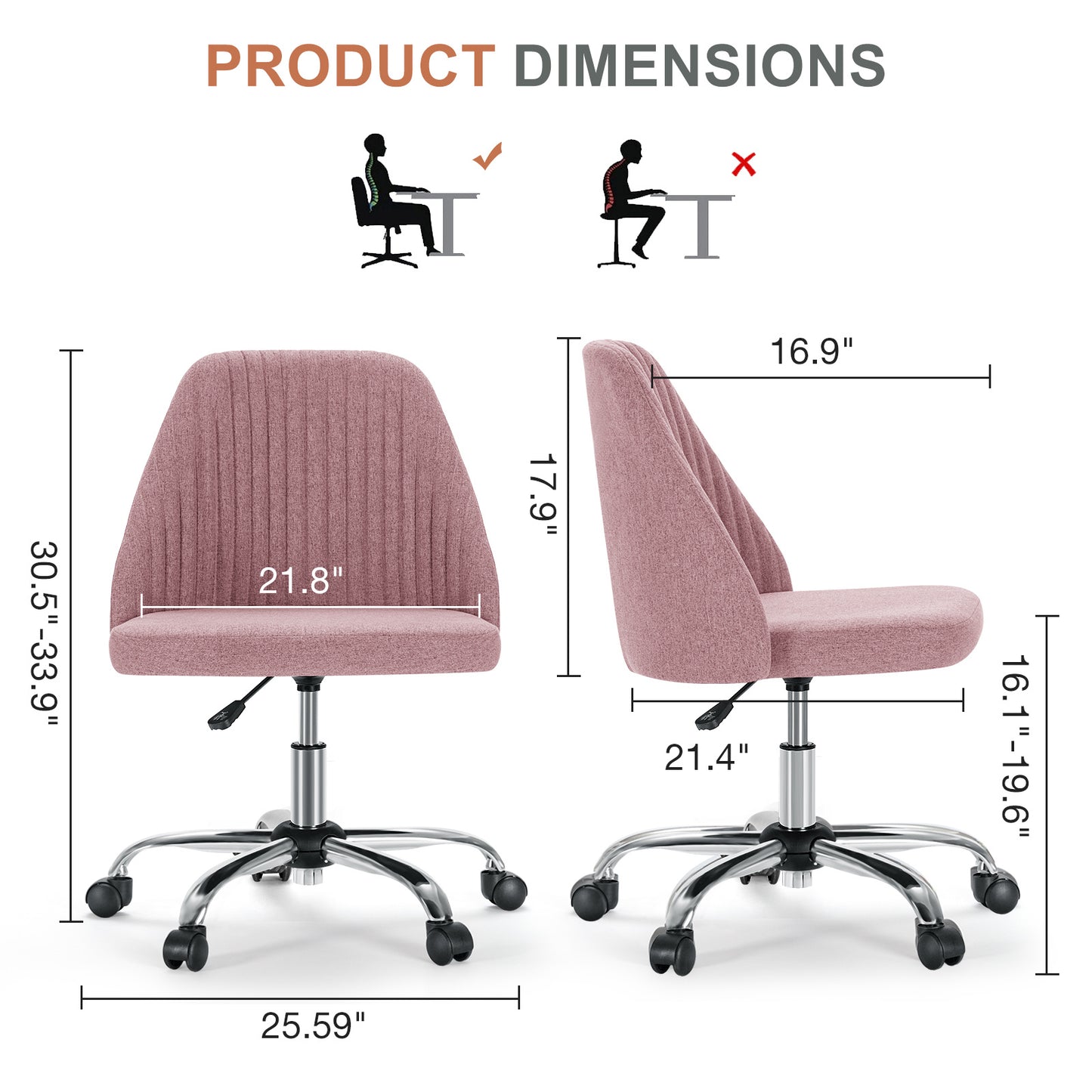 US Local Modern Fabric Armless Adjustable Swivel Office Desk Chairs With Wheels