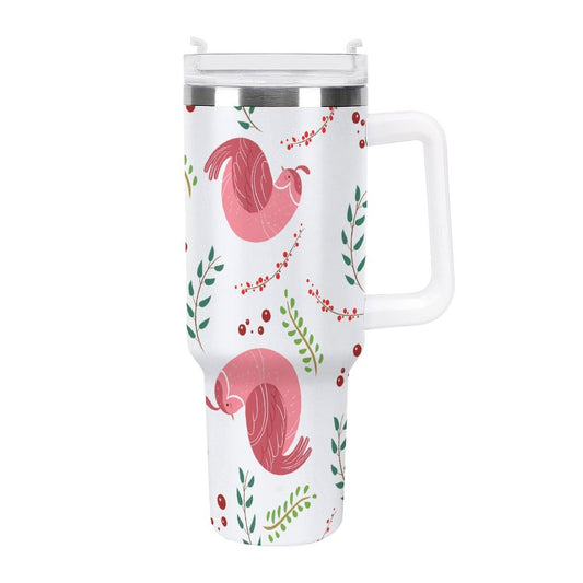 POD US Local Tumbler 40oz Large Capacity Car Cup Christmas Bird Pink Branches 11