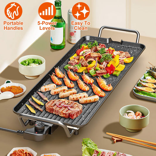 US Local 1Pc Electric Barbecue Grill Hot Plate Cooking BBQ Griddle Non Stick Table Top Grill Griddle For Indoor Outdoor Camping Picnic Family Gathering Friend Party
