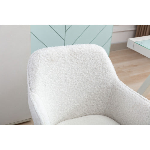UK Local New Teddy Fabric Material Adjustable Height Swivel Home Office Chair For Indoor Office With Gold Legs,White