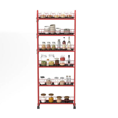 US Local 6-Tier Rolling Cart Gap Kitchen Slim Slide Out Storage Tower Rack With Wheels,Baskets,6 For Kitchen,Bathroom Laundry Narrow Piaces Utility Cart,Red