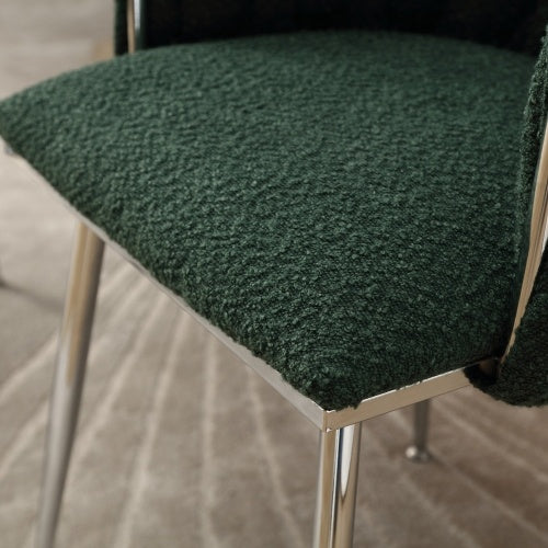 UK Local GOMYWAY Modern Hand Weaving Dining Chairs Set Of 2, Boucle Upholstered Side Chairs With Silver Legs, Kitchen Chairs With Armrest, Accent Chairs, Vanity Chairs For Dining Room Emerald, Set Of 2