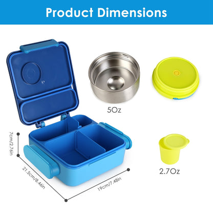 US Local 1 Pc Kids Lunch Box Thermal Lunch Container With Insulated Storage Bag 2 Compartments Spoon Fork Case Food Safe Spill Resistant