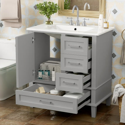 US Local 30 Bathroom Vanity , Modern Bathroom Cabinet With Sink Combo Set, Bathroom Storage Cabinet With A Soft Closing Door And 3 Drawers, Solid Wood Frame